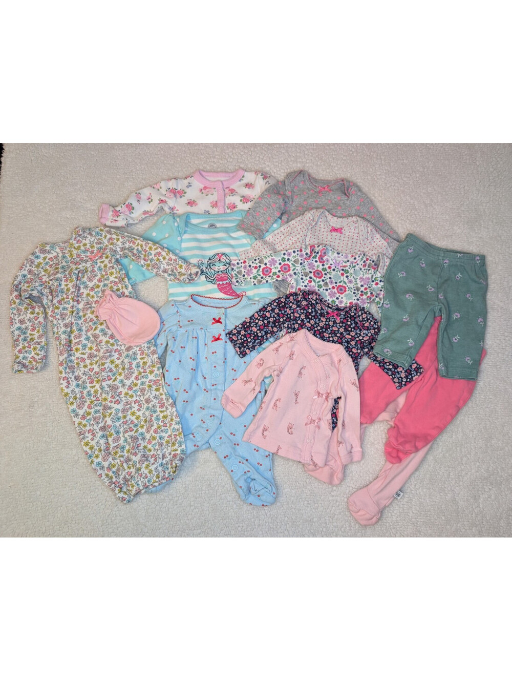 Lot of 13 Baby Infant Girls PREEMIE Sleepers Bodysuits Gown Pants Tops